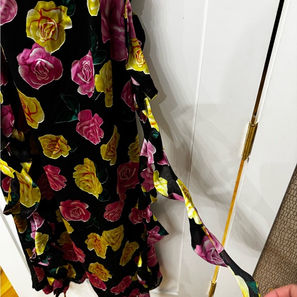 For Love And Lemons Strapless Black Dress with Pink and Yellow Floral - Picture 7 of 9